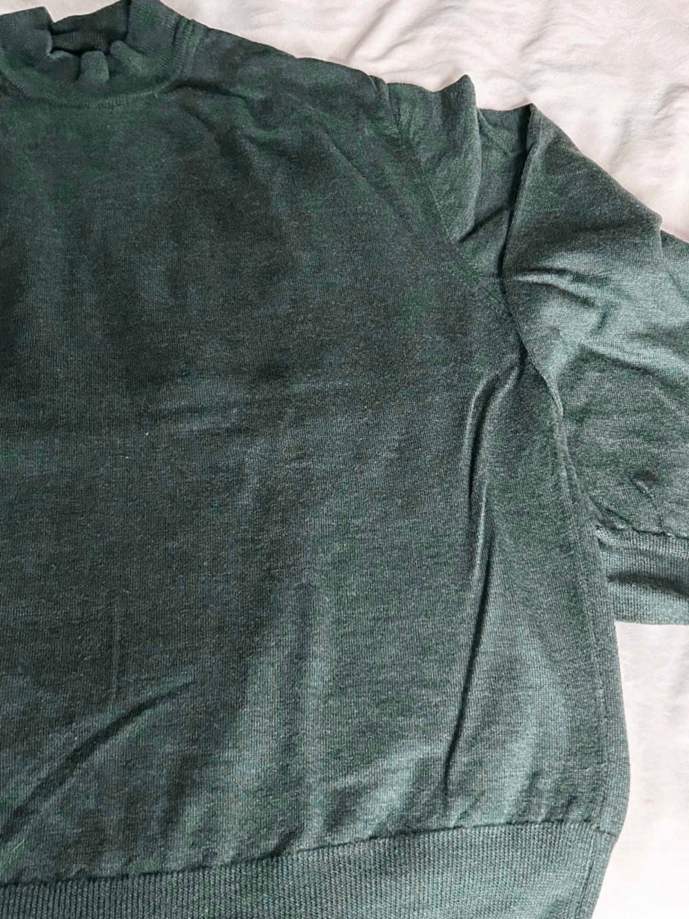 SWEATER, 100% FINE MERINO WOOL, DARK GREEN, SIZE XL, MADE IN ITALY, MOCK NECK,